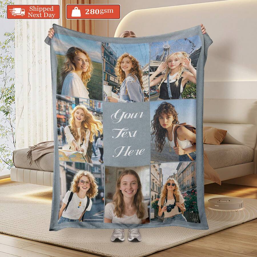 Customized Blankets & Flannel Personalized Photo And Text/Name Blankets, Personalized Soft And Comfortable Blankets, Customized Special Photo And Text/Name As Birthday Gifts, Family, Wedding, Souvenir Customized Blankets, Blankets Suitable For All Seasons, Washable, Machine Washable, Lightweight, Breathable, Comfortable, Warm, Comfortable Customization, Unique, 280gsm For Him, Her Personalized Ideal Gifts For Her, Him, Family, Boyfriend, Girlfriend, Father, Family, Mother, Lover, Daughter, Son, Grandfather, Grandmother, Friend, Classmate, Pet. Perfect Nap, Camping, Travel, Home, Daily Life, Office Decoration, Birthday, Anniversary, Valentine's Day, Thanksgiving, Christmas, Halloween, Mother's Day, Father's Day, Wedding, Easter,New Year Gifts,Sofa,Bed,Car,Bedroom,Living Room,Office, Outdoor Camping, Beach,Wall Decoration - 多色3 - 查看 1