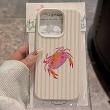 1 件 TPU 材质粉色花卉和螃蟹条纹图案手机壳，适用于 // 手机 - 白色 - 查看 3