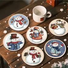 1 set/4 piezas/6 piezas Regalos de Navidad y posavasos de barro de diatomeas con diseño de muñeco de nieve, posavasos de café, decoración multiocasión para el hogar y restaurante, regalos diarios, decoración de mesa, decoración diaria, decoración de fiesta temática, como regalos de Navidad