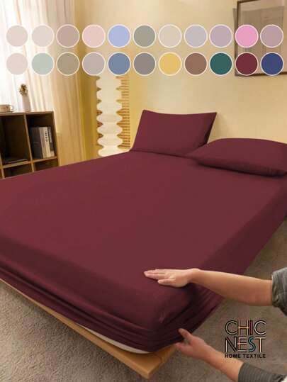 1pc Plain Wine Red Burgundy Fitted Sheet, Mattress Protector, Mattress Cover For Bed, Bed Sheet, Soft And Breathable, For All Size Bed -Twin, Full, King, Queen Size Sheet Deep Pocket Up To 11.8 Inch Sheet Bedspread Breathable Wrinkle-Free Better For Sleep, Machine Washable