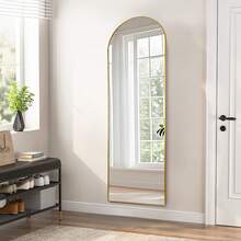 Sour Lemon Modern Curved Mirror, Large Floor-Standing Full-Length Mirror, Standing Mirror With Stable Back Panel For Standing, Aluminum Alloy Frame, Tempered Glass, For Bedroom, Living Room, Cloakroom, Dressing Room - 金色 - 查看 10