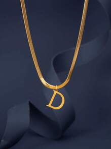 1pc European & American Fashion 26 Letter Pendant Blade Chain Necklace, 18K Gold Plated Stainless Steel, Non-Fading, Suitable For Women Everyday & Holiday Wear