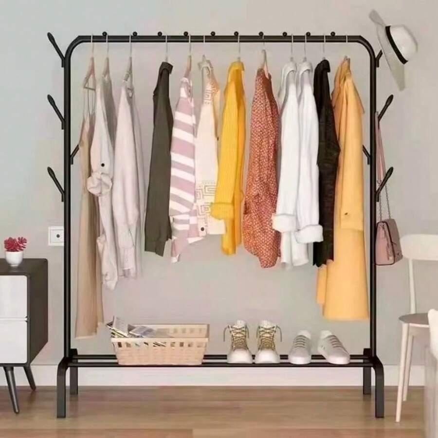 Arara de Roupas Cabideiro de Chão Closet Modulado em Aço Carbono C/ Sapateira - Preto - Visão 1