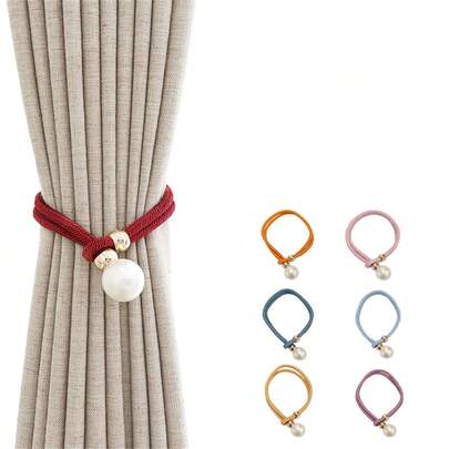 2 件/套珍珠系带窗帘绑带，无需钻孔或安装，可调节窗帘绑带