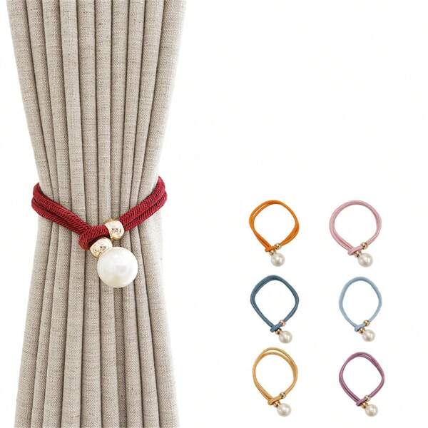 2pcs/Set Pearl Tie-Up Curtain Tiebacks, No Drilling Or Installation Required, Adjustable Curtain Tiebacks