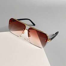 1 Stück modische retro rahmenlose Brillen für Damen mit großen Augen, modischer Brille für Frauen, personalisiert, lässig und vielseitig, geeignet für die Kleidung von Frauen zum Tragen, für Straßenfotografie, Urlaub, Reisen, Strandfahren und andere Anlässe, Preppy-Stil für den Schulanfang, Wickelform, Buchstabendekoration