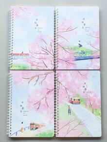 4本1套1包 线圈笔记本A5本 可爱卡通封面 中东欧美返校季学生用品记录笔记本 每本60页 横向内页 学校及家庭申请用纸 办公用品分类 学校用品 返校 - 彩色 - 查看 6