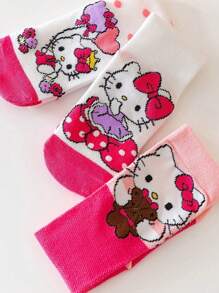 Sanrio 3 Pairs Children's Summer Mesh Thin Girls Over The Knee Stockings Mid-Tube Stockings Cartoon Breathable Cute Rose Red KT Cat Calf Socks - Multicolor - View 3