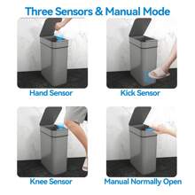 1pc 12L Automatic Touchless Trash Can, Waterproof Electric Slim Plastic Smart Garbage Bin, Grey, Batteries Not Included - Multicolor - View 7