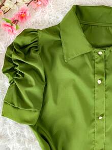 Women's Fashion Collared Blouse With Buttons On The Front, Code 1 - Army Green - View 2