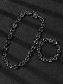 1pc Hip-Hop Coffee Bean Fully Rhinestoned Necklace, Suitable For Men And Women Daily Wear - Multicolor - View 2