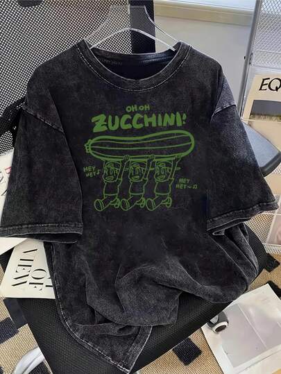 【OH OH ZUCCHINI!】オーバーサイズシャツ ウォッシュコットン 男女兼用 レトロストリート 原宿スタイル 夏 半袖Tシャツ ゆったり コットントップ