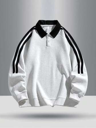 青少年户外休闲百搭撞色肩带装饰时尚高街马球领运动衫，春秋季