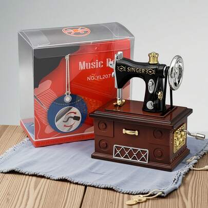 크리스마스 우아한 데스크탑 장식 패션 선물 수동 탁상 재봉틀 음악 박스 - 핸들을 돌리면 음악이 연주됩니다