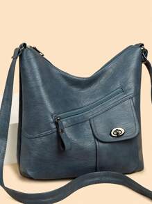 Soft Leather Retro Single Shoulder Bag For Women 2024 New Fashionable Large Capacity Multi Pocket Mom Bag, High Grade Diagonal C - Blue - View 2