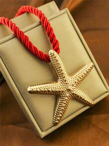 1 pieza Collar de cuerda gruesa con colgante de estrella de mar exagerado, estilo playa, para vacaciones