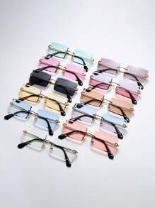 2pcs Rimless Fashion Glasses For Women Men Luxury Vintage Fashion Shades Travel Outdoor Glasses,Fashion Glasses Men - Pink - View 2