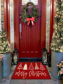 1 件全新圣诞节 - 圣诞快乐 - 圣诞节 - 圣诞装饰 - 圣诞树门垫地毯 - 900g/m2 柔软天鹅绒，可机洗，耐用，防污，快干，适用于室内/室外门垫、家居装饰、房间装饰、卧室地毯、厨房地毯、摄影、道具、户外装饰礼品、节日礼品、地毯，四季皆宜