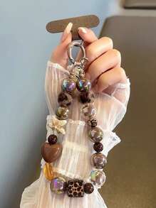 1 件黑色毛绒猫手机挂绳串珠腕带、钥匙扣、包包挂饰、带衬垫的手机挂链 - 彩色 - 查看 3