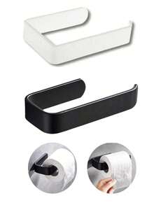 1pc Toilet Paper Holder, Fashion Self-Adhesive Toilet Paper Holder, Space-Saving Wall-Mounted Puncher, Bathroom Wall And Door Paper Practical Necklace, Seamless Double-Sided Tape, Available In 2 Colors Black/White, Bathroom Accessories, Bathroom Paper Holder, Kitchen Accessories, Dorm Essentials, Back To School Essentials, Jewelry, Dorm Paper Holder, Bathroom, Living Room, Christmas - Multicolor - View 2