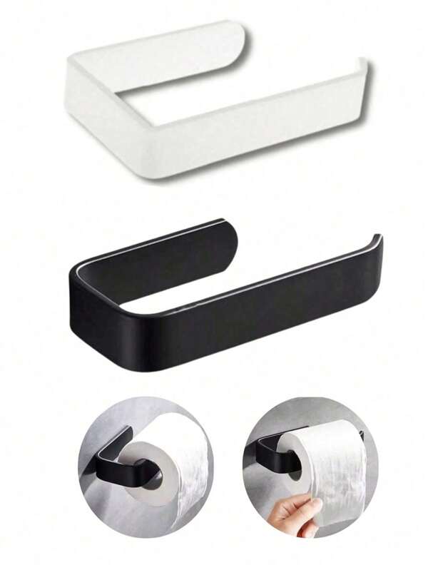 1pc Toilet Paper Holder, Stylish Self-Adhesive Toilet Paper Holder, Space-Saving Wall Mount Punch, Bathroom Wall And Door Paper Practical Necklace, Seamless Double-Sided Tape, Available In Two Colors, Black/White, Bathroom Accessories, Bathroom Paper Rack, Kitchen Accessories, Dormitory Essentials, Returning To School Essentials, Jewelry, Dormitory Paper Rack, Bathrooms, Living Rooms.