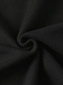 1pc Men's Henley Neck Waffle Knit T-Shirt, Waffle Fabric, Comfortable Casual, Henley Collar, Easy To Wear, Button Detail, Suitable For Daily Wear, Old Money Style - Black - View 8
