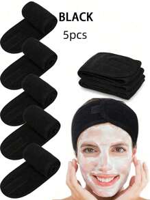 1件/3件/5件装可调节宽发带瑜伽SPA沐浴淋浴化妆洗脸美容头带女士化妆配饰发饰 - 黑色 - 查看 20