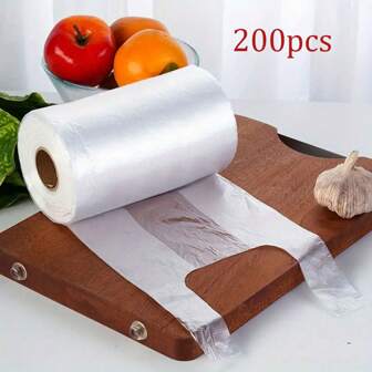 200/100个大塑料袋 - 可重复使用、耐用、防漏的食品包装，适用于超市、市场、便利店和水果店 - 易于使用的PP材料，表面光滑，食品接触安全，市场包装，透明包装，耐用包装