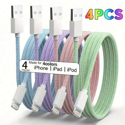 Durcord [MFi Certified]1pc/4pcs A Packet Of 1m/3.28ft/39.37in Charger Cable Multi-Color USB Fast Charging Cord Nylon Braided Data Synd Transfer Lead Compatible With Iphone 14/13/12/11 Pro Max/XS MAX/XR/XS/X/8/7 Plus - Macaroon Color Compatible With IPhone 14 Pro Max, 14 Pro, 14 Plus, 13 Pro Max, 13 Pro, 13, 12 Pro, 12, 11, XS, XR, 8 Plus, 8, 7, 6, 5, SE, Compatible With IPad Lightning