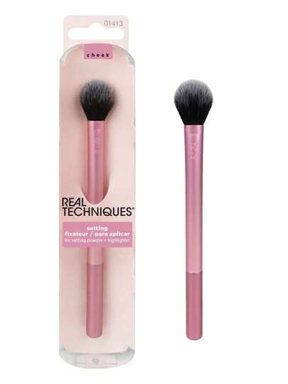 Real Techniques Make-up Auftragspinsel, für das Auftragen von Puder, loses Puder und gepresstes Puder, Make-up Pinsel für das Gesicht, 402 Pinsel, für einen natürlichen Highlighter-Effekt, synthetische und vegane Borsten, 1er Pack