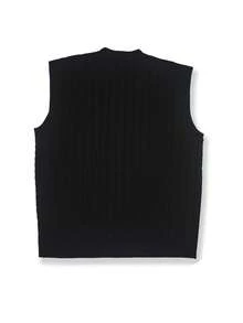 Plus Size Men's Twist Rope Solid Color Knit Sweater Vest, Fall Winter - Black - View 4