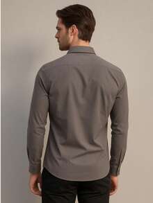 Men's Long Sleeve Dress Shirt Office Casual Good Quality Slim Fit With Spandex Day - Màu xám đen - Xem 2