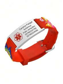 Bracelet d'urgence personnalisé / Bracelet d'identification spécial anti-perte. Ce bracelet d'identification mignon avec une plaque incurvée en acier inoxydable convient aux adolescents. Il est disponible en couleurs optionnelles de rose, bleu, rouge, noir et blanc, avec des styles couvrant la mode, les couleurs, le vintage, le minimaliste, le décontracté et le mignon. Il propose une personnalisation. - Multicolore - Voir 9