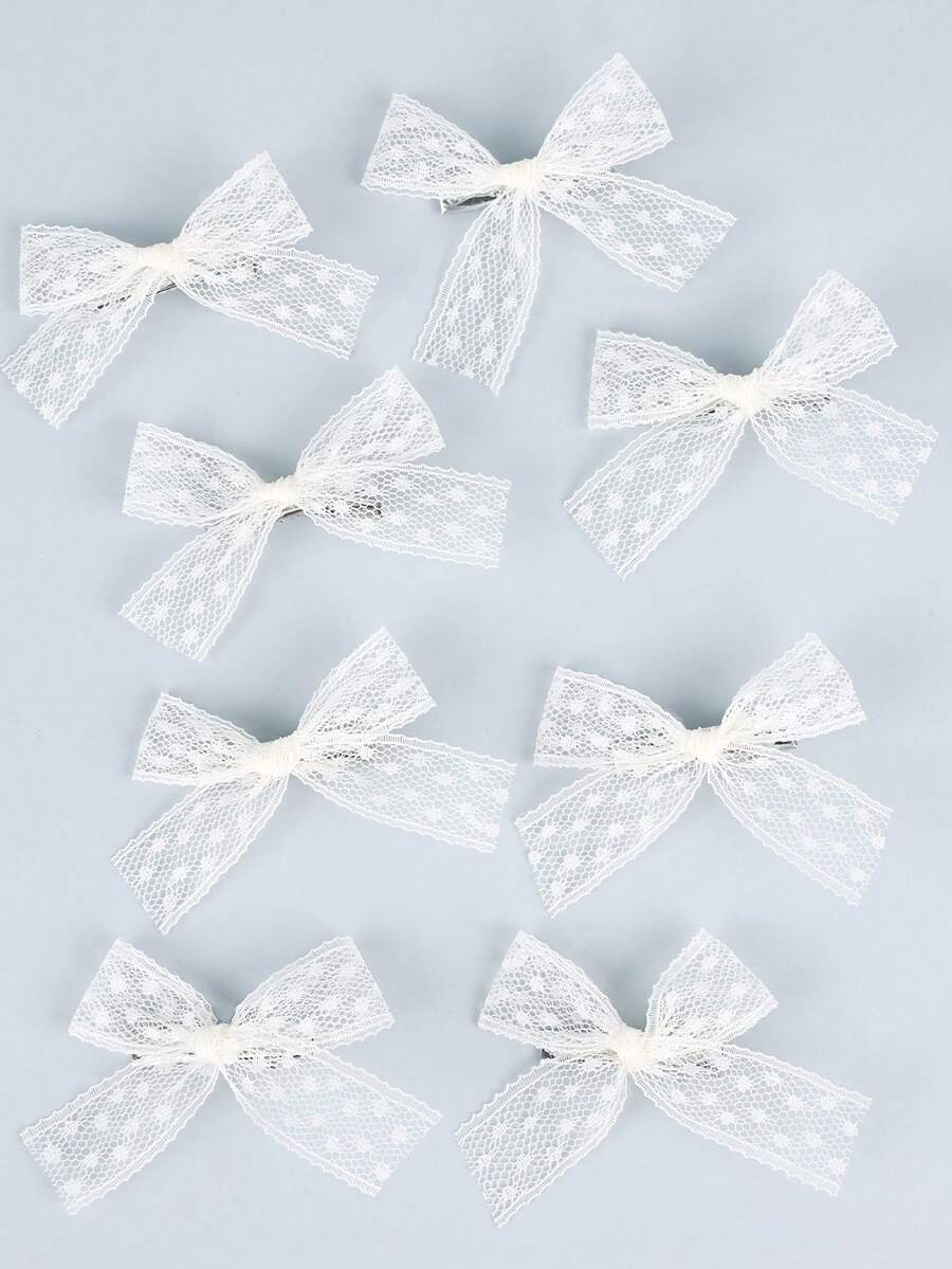 8件套白色青少年发饰,雪纺鳄鱼夹蝴蝶结发夹,优雅青少年发饰,适合女孩日常佩戴和派对礼物 - 白色 - 查看 1