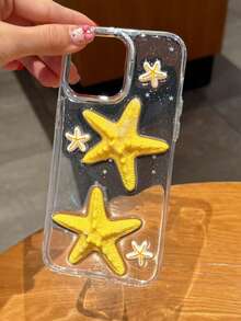 New Fashionable Korean Ins Style Resin Starfish Phone Case, Compatible With IPhone 16 Pro Max, 15 Pro, 13/14/15 Pro Max, Minimalist Design - Clear - View 5