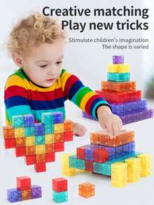 Juego de bloques de construcción magnéticos - Cubos sensoriales STEM, adecuados para niños, mis bloques de rompecabezas magnéticos, juguetes de regalo de cumpleaños de Halloween y Navidad (estilos de patrones de colores aleatorios) Juguetes de bloques de construcción magnéticos para preescolar, juguetes de bloques de construcción translúcidos, adecuados para niños y niñas de 3 a 6 años, juguetes sensoriales Montessori STEM magnéticos para preescolar