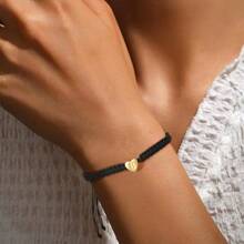 1PC/Fashion Accessories Style/Minimalist Bracelet/Black Background, White Letters, Red Dripping Heart, Black Jewelry Rope Woven Flat Knot Bracelet/Letters A-Z Double Rope, Woven Flat Knot Bracelet, Friendship Jewelry, Gender Adjustable Neutral Design, Versatile Single Item Accessory