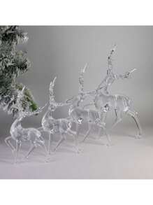 2 件透明水晶驯鹿雕像，亚克力鹿雪景装饰，圣诞节餐桌装饰，家居装饰，派对礼物 - 彩色 - 查看 5