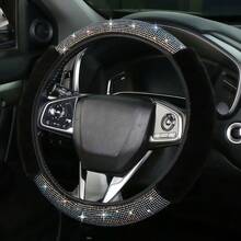 Bling Fluffy Steering Wheel Cover For Women Girls, Rhinestone Diamond Sparkling Fur Steering Wheel Protector Elastic Steering Wheel Covers Winter Warm Universal Fit 14-15 Inches -Black - Red - 查看 3