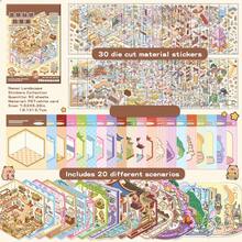 1 Libro de Pegatinas de Escenas en Miniatura, Incluye 20 Escenas Diferentes, Viene con Pinzas de Metal, Serie Sunny Town DIY Libro Decorativo de Pegatinas - Multicolor - Ver 4