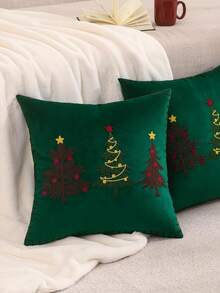 1 pieza Funda de almohada con árbol de Navidad bordado, sin relleno, de material de terciopelo para decoración navideña y de Año Nuevo en salas de estar y jardines al aire libre, decoración navideña, regalos navideños (SIN RELLENO)