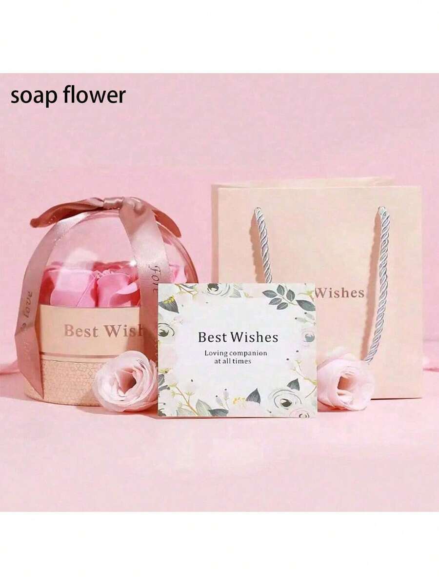 1件浪漫情人节9朵玫瑰香皂花圆形礼盒，女士礼物，情人节送给女友/妻子的最佳选择（不含项链） - 彩色 - 查看 1