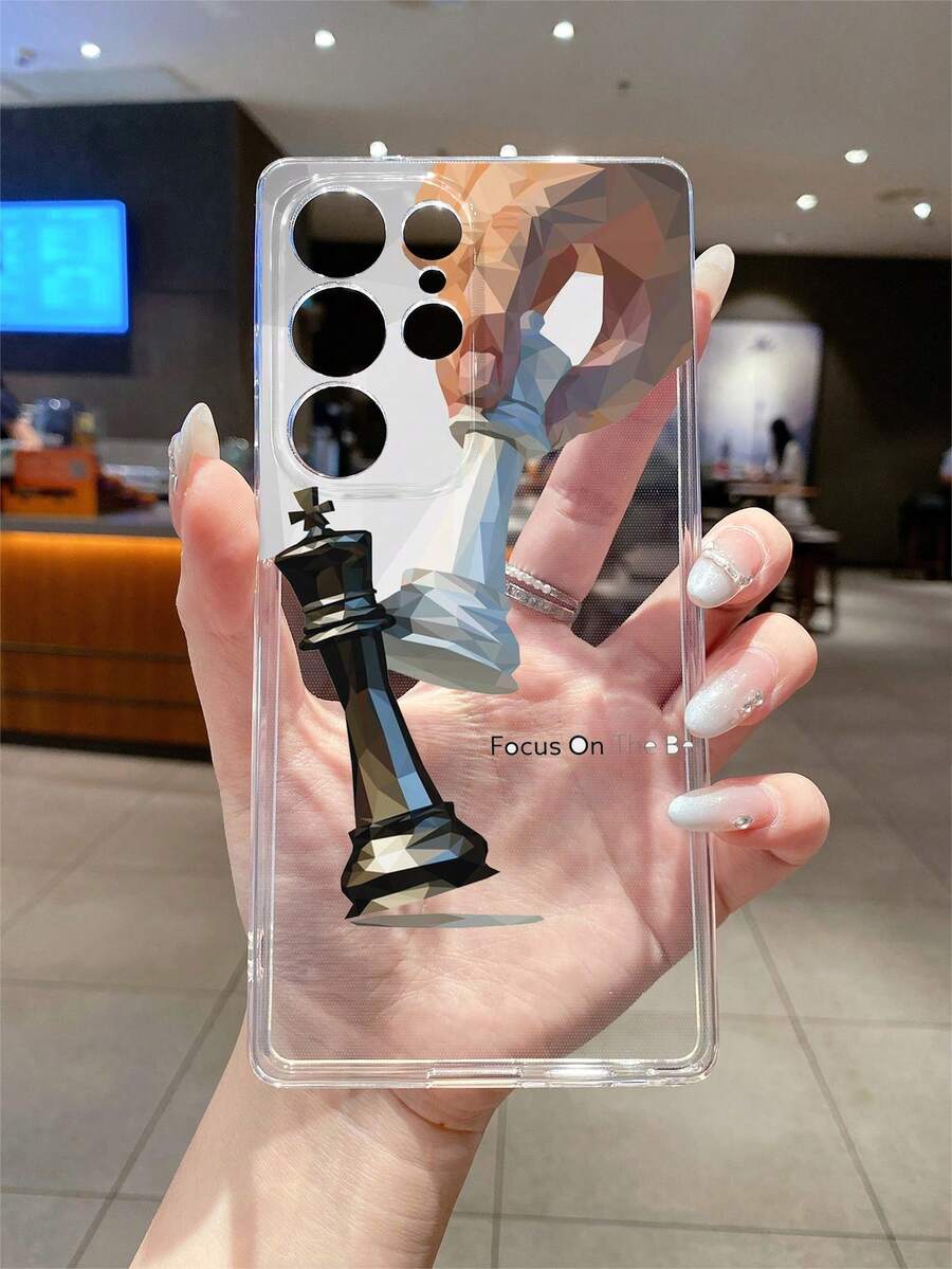 1pc Chessboard & Letter Patchwork Transparent Shockproof TPU Phone Case, Compatible With IPhone XS/XS Max/XR/11/12/13/14/15/16 Pro/Pro Max/14/15/16 Plus, Nothing, Pixel, INFINIX, Redmi Series, Can Be Given As Holiday Gift To Partner And Friends - Multicolor - View 1