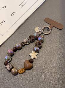 1 件黑色毛绒猫手机挂绳串珠腕带、钥匙扣、包包挂饰、带衬垫的手机挂链 - 彩色 - 查看 5