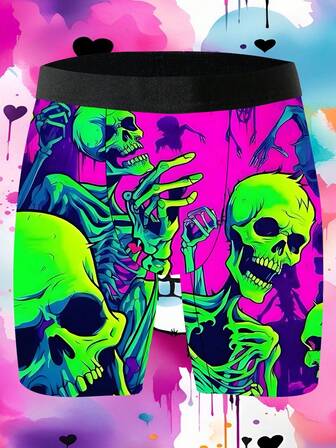 One Piece Set Of Men's Innovative Shorts, Made Of Polyester Fiber Elastic Fabric, With Digital Pattern Printing, Extended Underwear, And Sports And Leisure Men's Long Boxing Shorts
