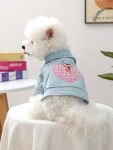 1件宠物衣服，狗狗/猫咪服装，快乐小狗休闲时尚可爱舒适外套，适合小型犬/幼犬 - 藍色 - 查看 2