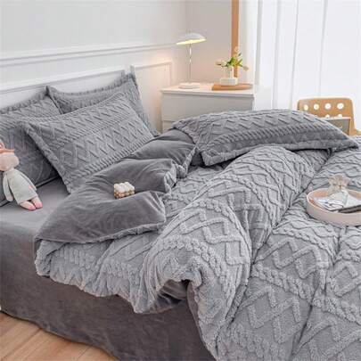3 件蓬松超柔软羽绒被套套装 - 人造毛皮羽绒被套套装，毛绒羽绒被套套装，男孩女孩宿舍床上用品 1 件拉链封口羽绒被套和 2 件枕套，不含被子，单人床、全尺寸、特大号床、大号床，返校床上用品