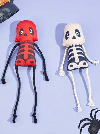 2/1 Peça Bonecos Decorativos de Esqueleto Fofo de Halloween, Esqueleto de Fibra de Poliéster Branco e Vermelho DIY, Brinquedos de Pelúcia para Animais de Estimação, Adequado para Decoração de Halloween, Sala de Estar, Quarto, Decoração de Ambiente, Decoração Doméstica, Brinquedos para Gatos, Presentes de Halloween, A Melhor Escolha para Dar Presentes