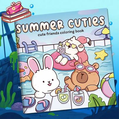 1pc Summer Cute Pet Coloring Book, Thick Paper, No Ink Required, Includes More Beautiful Illustrations, Adorable Swimming Animals, Clear Lines, Promotes Parent-Child Interaction, Improves Drawing Skills, Suitable For Stationery, School Supplies, Great Gift For Girls, Valentine's Day, New Year