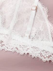 假日季超薄文胸，白色新娘内衣，女士文胸，碎花图案女士内衣，小胸蕾丝睫毛文胸，女士柔软无缝文胸，性感内衣 - 白色 - 查看 5